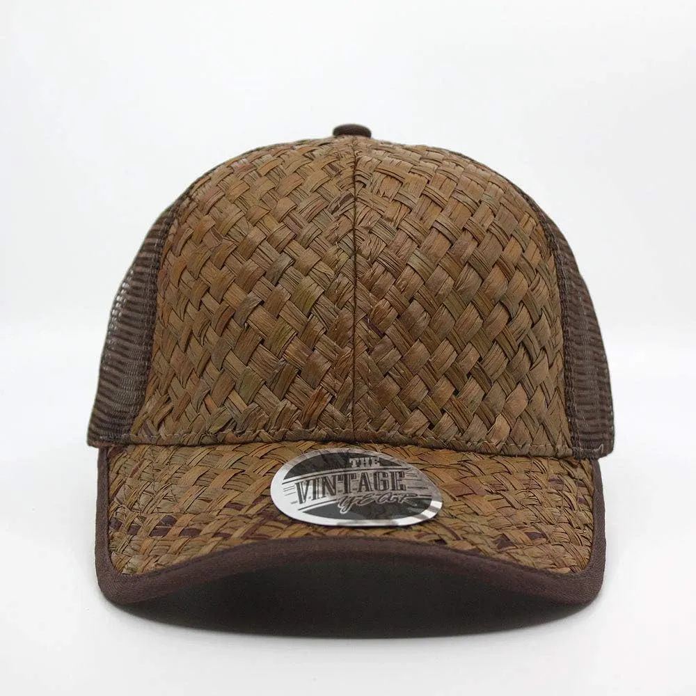 The Vintage Year Two Tone Toyo Straw Natural Paper Mesh Adjustable Trucker Baseball Cap
