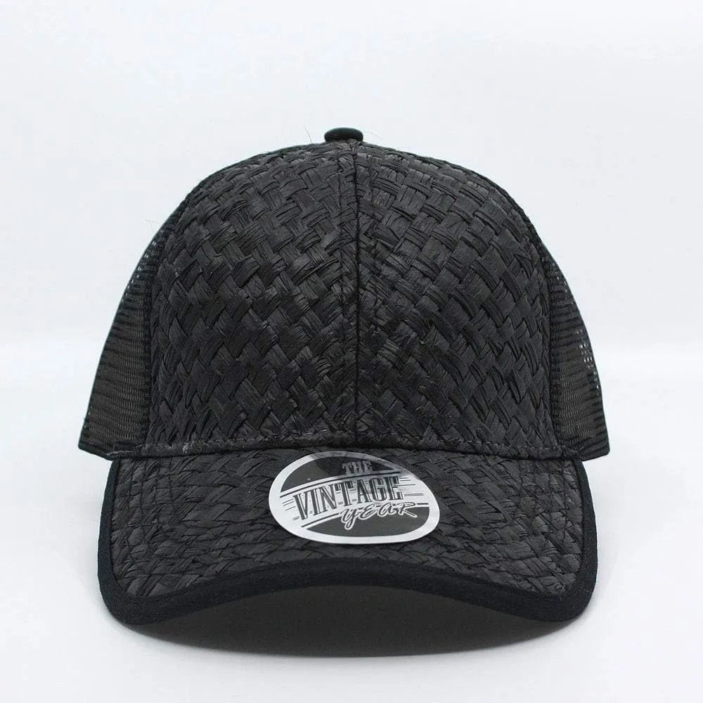 The Vintage Year Two Tone Toyo Straw Natural Paper Mesh Adjustable Trucker Baseball Cap
