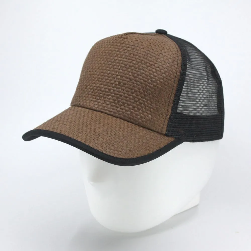 The Vintage Year Two Tone Toyo Straw Natural Paper Mesh Adjustable Trucker Baseball Cap