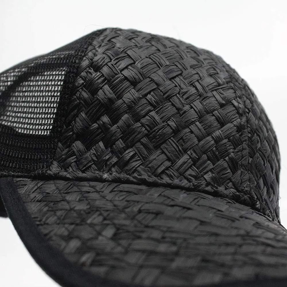 The Vintage Year Two Tone Toyo Straw Natural Paper Mesh Adjustable Trucker Baseball Cap