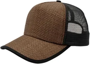 The Vintage Year Two Tone Toyo Straw Natural Paper Mesh Adjustable Trucker Baseball Cap