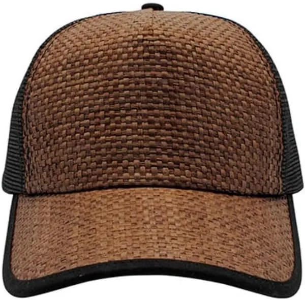 The Vintage Year Two Tone Toyo Straw Natural Paper Mesh Adjustable Trucker Baseball Cap
