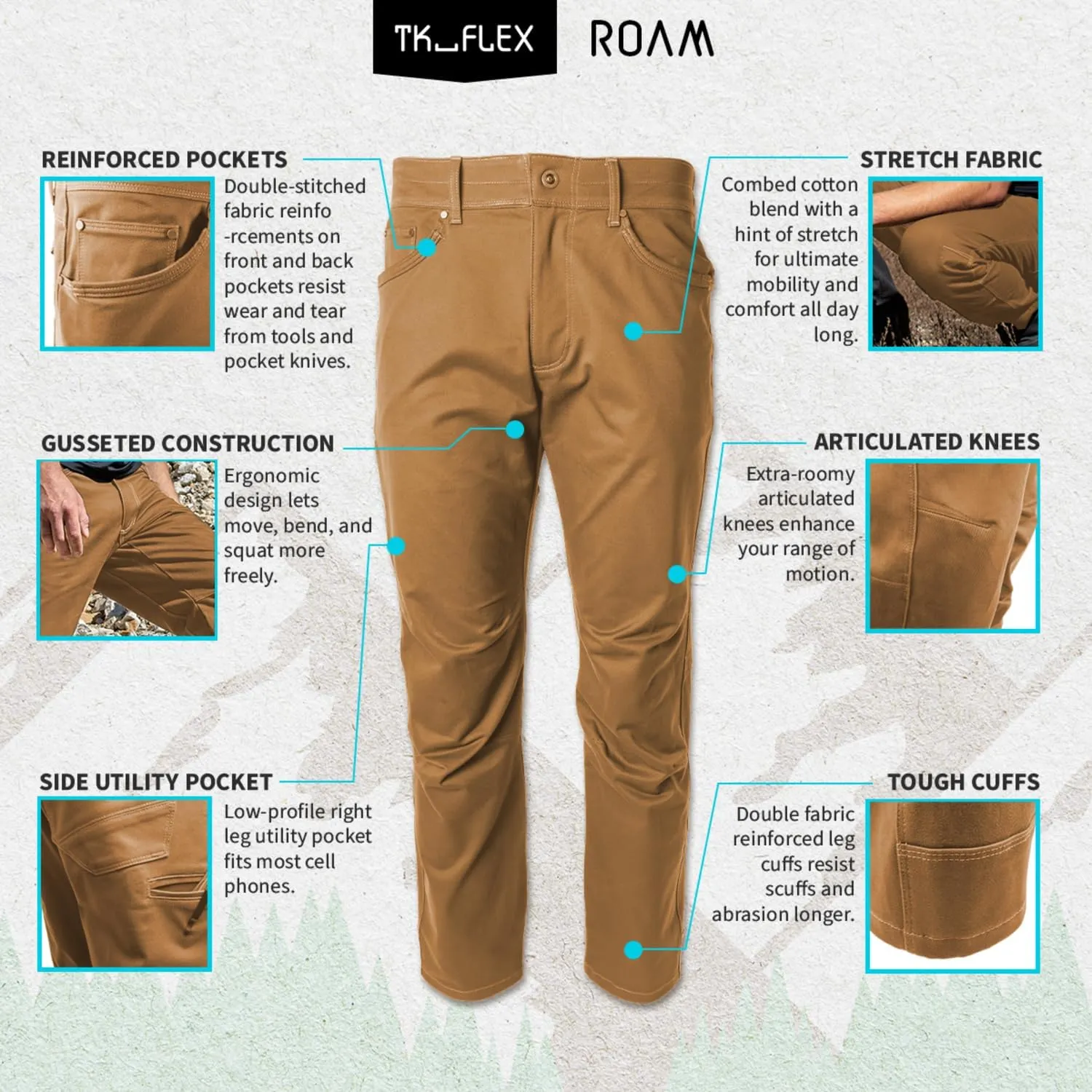 TK Flex Roam Relaxed fit Work Pants for Men, Jeans Style Workwear, Men's Carpenter Pant, 8 Pockets