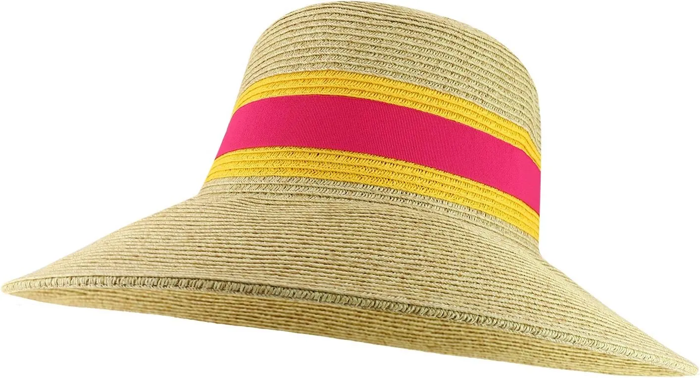 Trendy Apparel Shop UPF 50  Two Tone Ribbon Hat Band Wide Brim Sun Hat