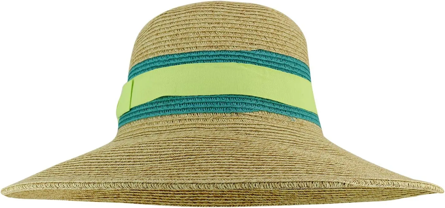 Trendy Apparel Shop UPF 50  Two Tone Ribbon Hat Band Wide Brim Sun Hat