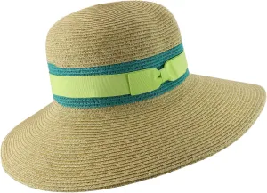 Trendy Apparel Shop UPF 50  Two Tone Ribbon Hat Band Wide Brim Sun Hat