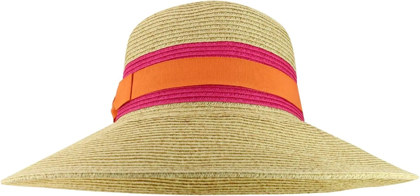 Trendy Apparel Shop UPF 50  Two Tone Ribbon Hat Band Wide Brim Sun Hat
