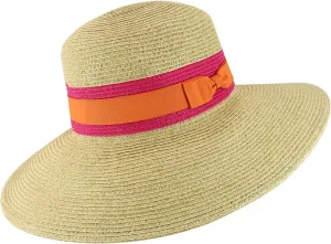 Trendy Apparel Shop UPF 50  Two Tone Ribbon Hat Band Wide Brim Sun Hat