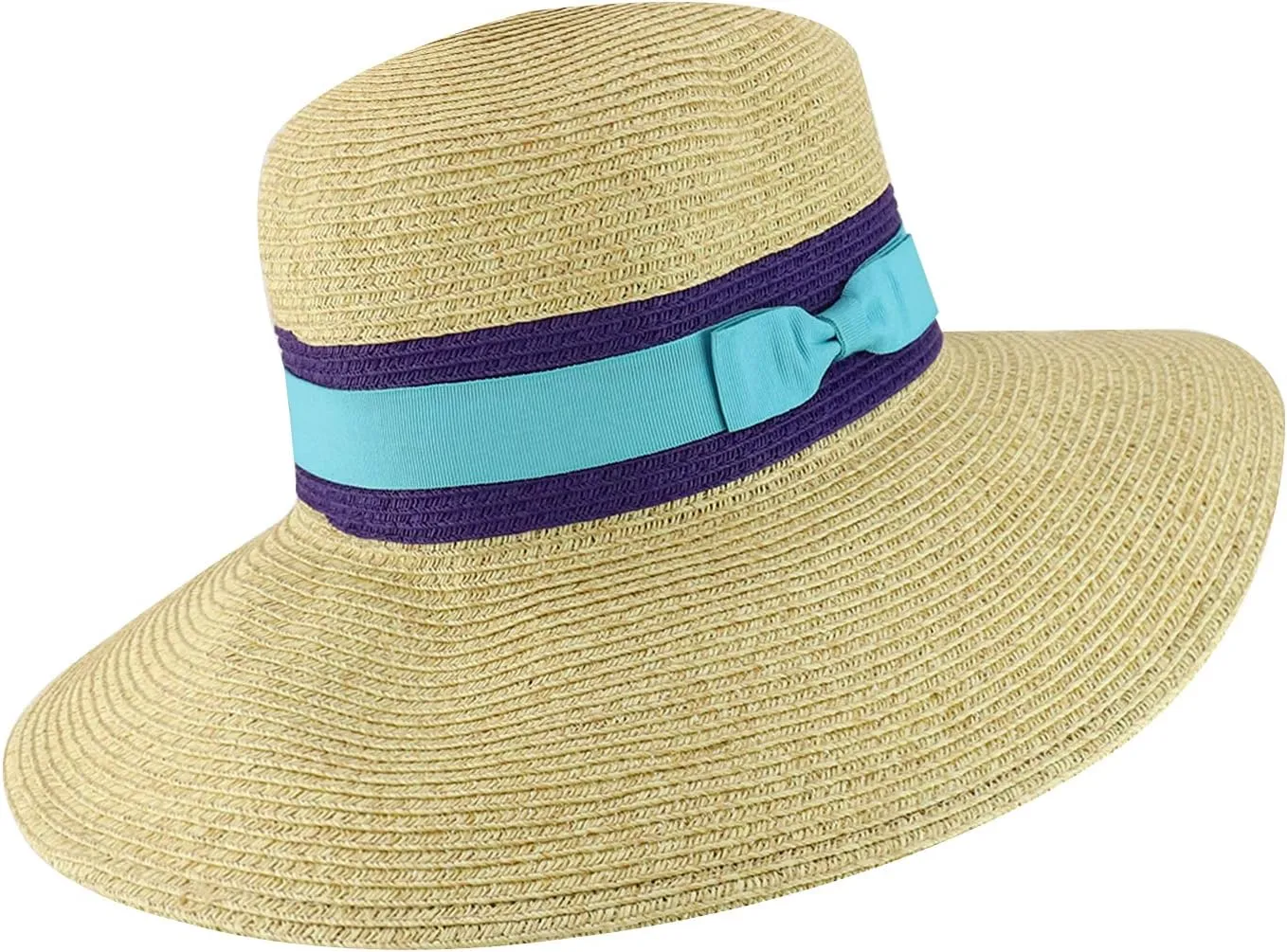 Trendy Apparel Shop UPF 50  Two Tone Ribbon Hat Band Wide Brim Sun Hat