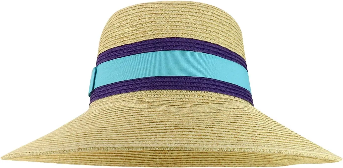 Trendy Apparel Shop UPF 50  Two Tone Ribbon Hat Band Wide Brim Sun Hat