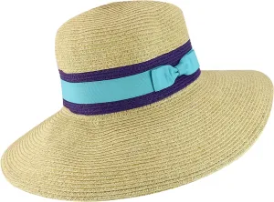 Trendy Apparel Shop UPF 50  Two Tone Ribbon Hat Band Wide Brim Sun Hat