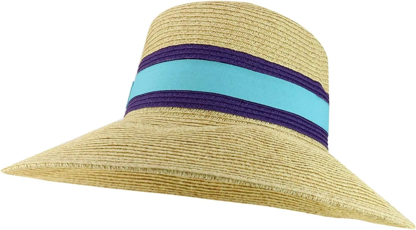 Trendy Apparel Shop UPF 50  Two Tone Ribbon Hat Band Wide Brim Sun Hat