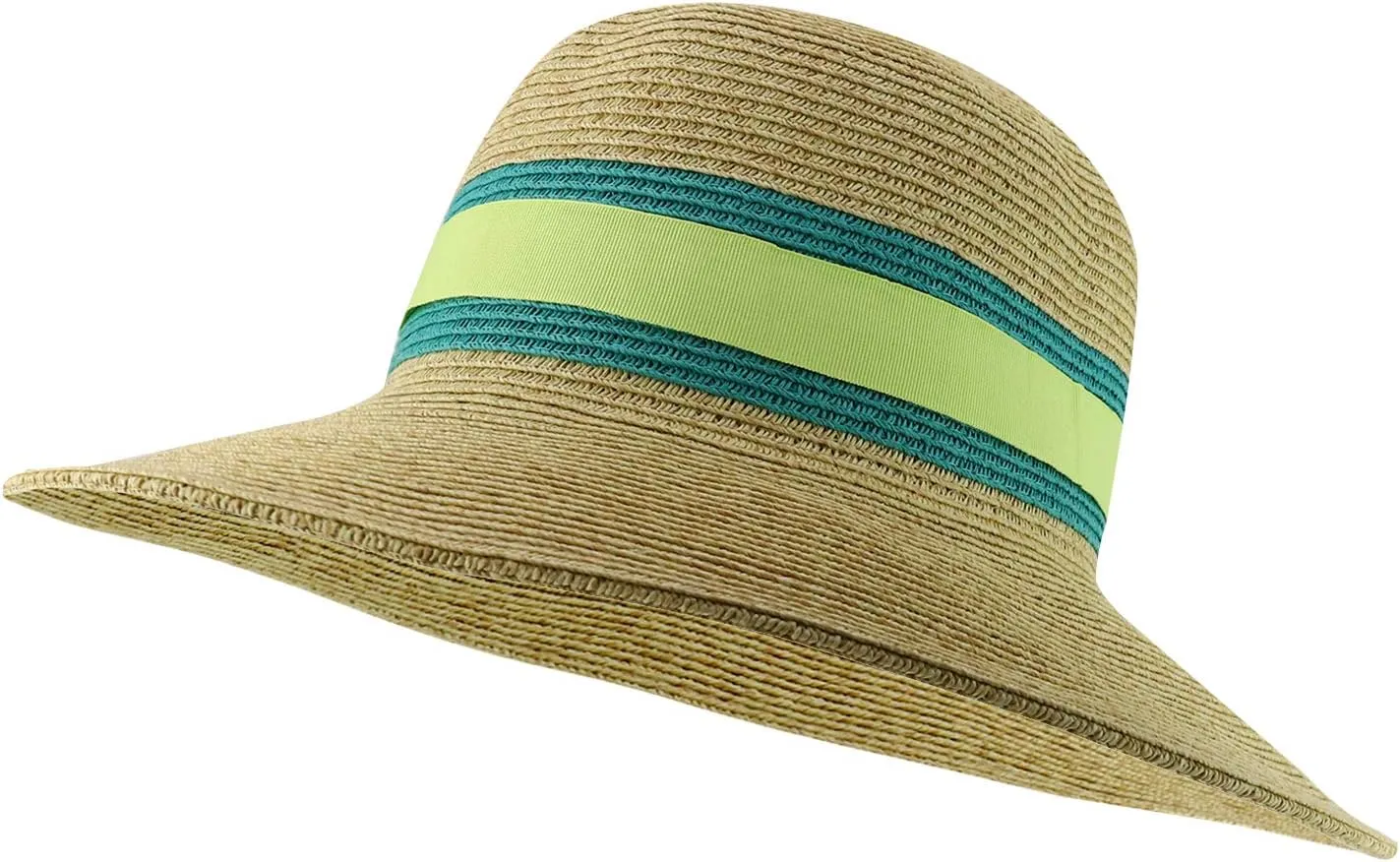Trendy Apparel Shop UPF 50  Two Tone Ribbon Hat Band Wide Brim Sun Hat