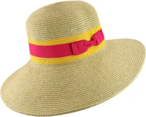 Trendy Apparel Shop UPF 50  Two Tone Ribbon Hat Band Wide Brim Sun Hat
