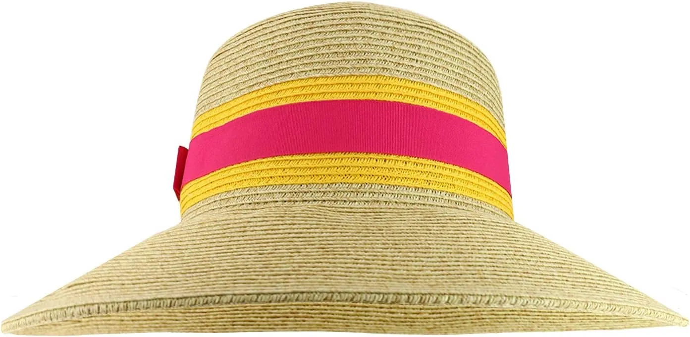 Trendy Apparel Shop UPF 50  Two Tone Ribbon Hat Band Wide Brim Sun Hat