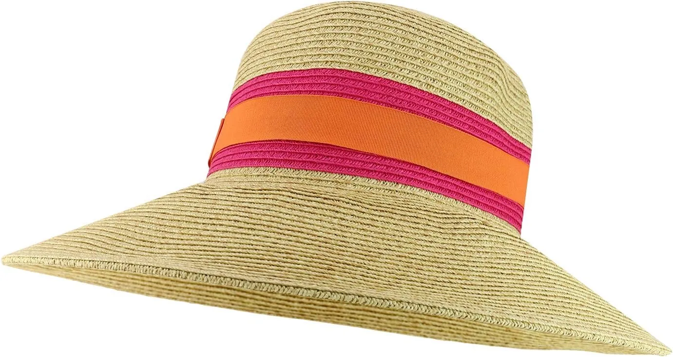 Trendy Apparel Shop UPF 50  Two Tone Ribbon Hat Band Wide Brim Sun Hat