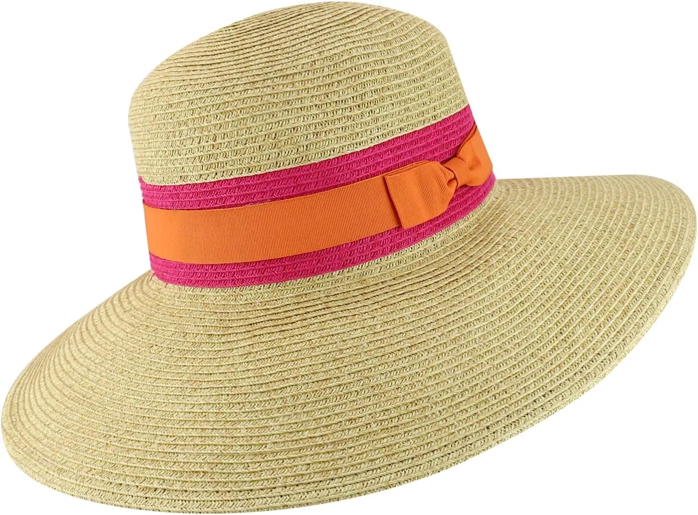 Trendy Apparel Shop UPF 50  Two Tone Ribbon Hat Band Wide Brim Sun Hat