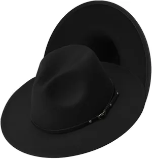 Tweed Panama Wide Brim Fedora Hat, Two Tone Colors, Two Sizes, with Leather Belt