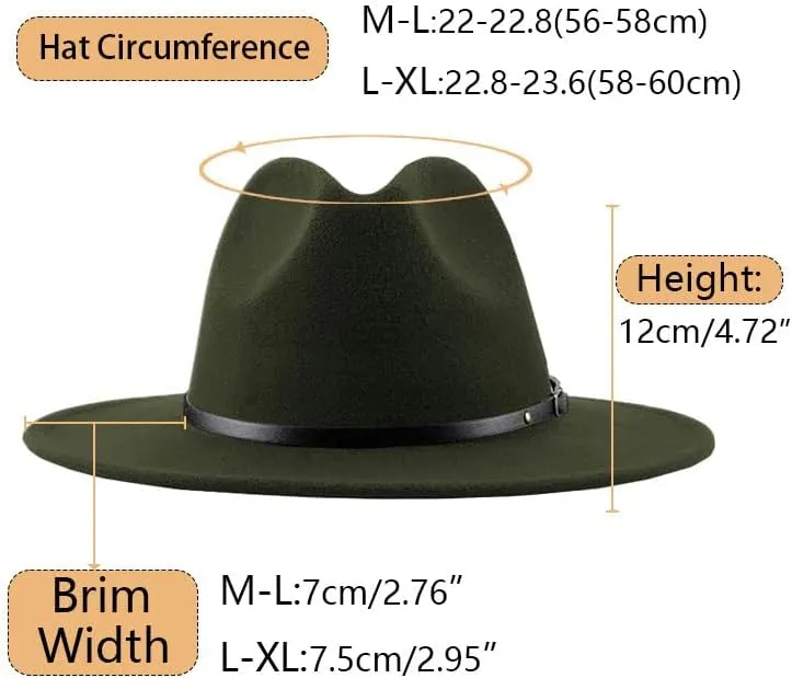 Tweed Panama Wide Brim Fedora Hat, Two Tone Colors, Two Sizes, with Leather Belt