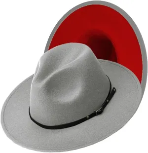 Tweed Panama Wide Brim Fedora Hat, Two Tone Colors, Two Sizes, with Leather Belt
