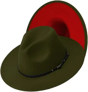 Tweed Panama Wide Brim Fedora Hat, Two Tone Colors, Two Sizes, with Leather Belt