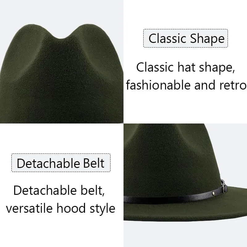 Tweed Panama Wide Brim Fedora Hat, Two Tone Colors, Two Sizes, with Leather Belt