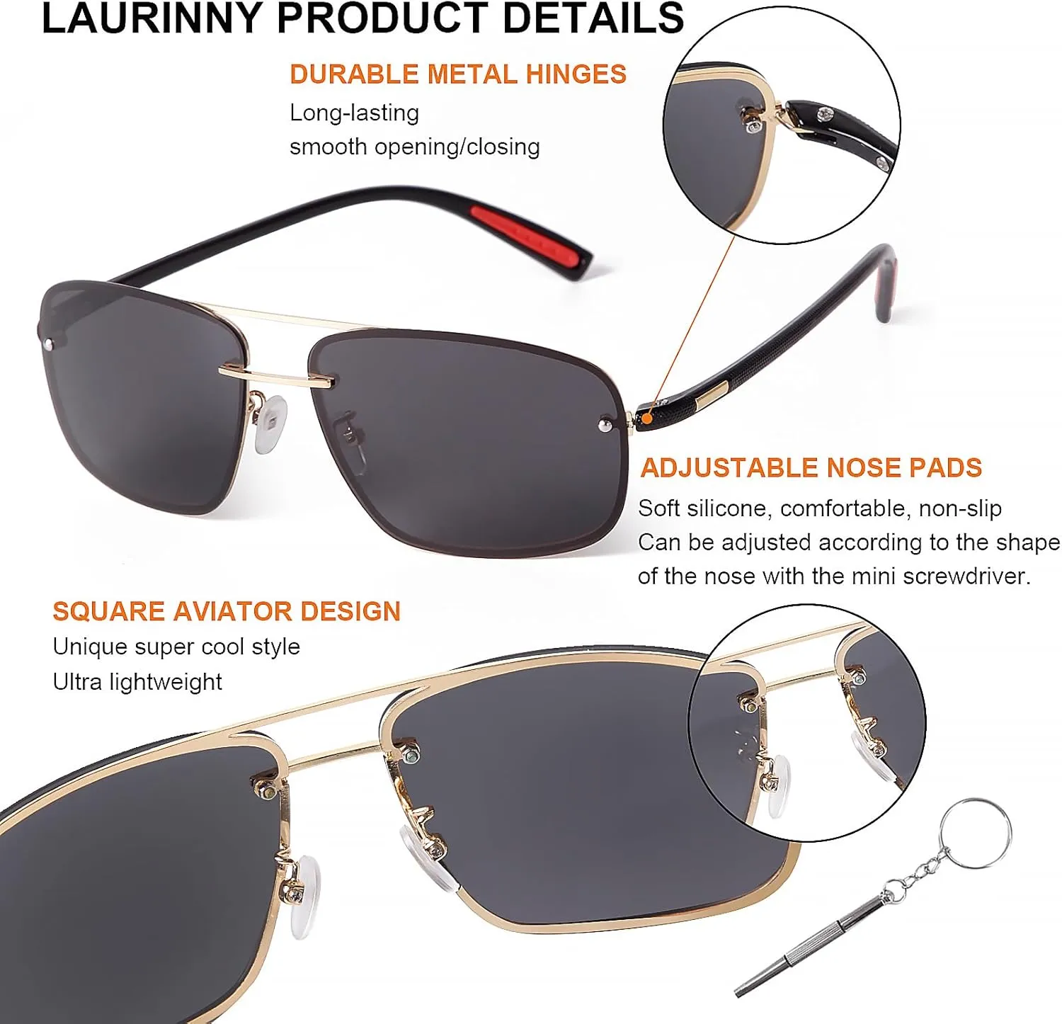 Ultra Lightweight Polarized Square Aviator Sunglasses for Men Women Trendy Fashion Double Bridge Pilot Sun Glasses