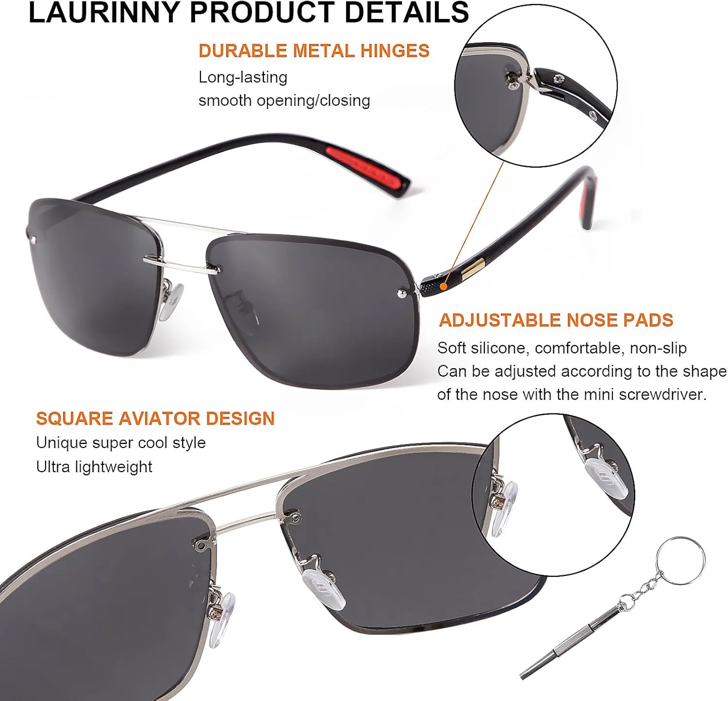 Ultra Lightweight Polarized Square Aviator Sunglasses for Men Women Trendy Fashion Double Bridge Pilot Sun Glasses