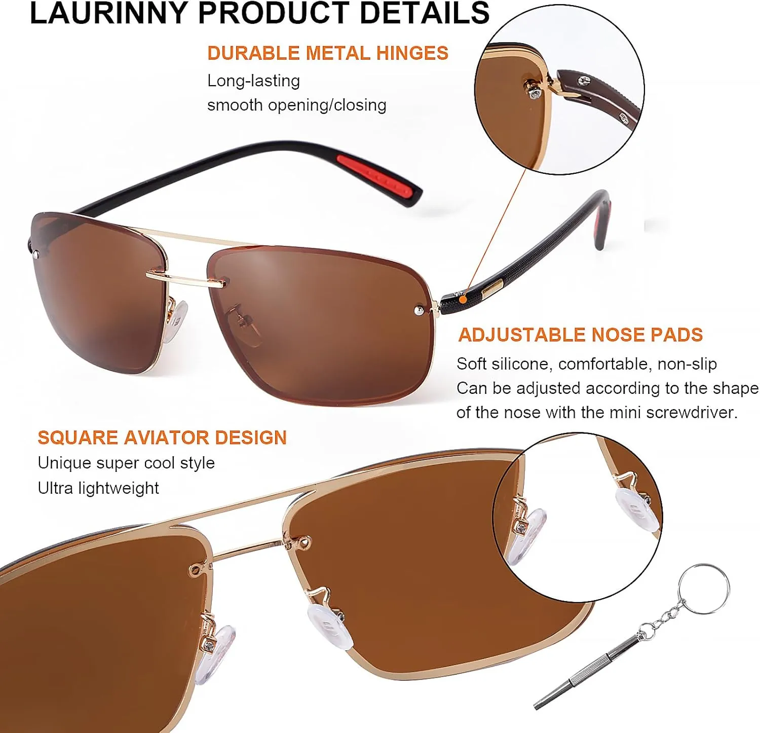 Ultra Lightweight Polarized Square Aviator Sunglasses for Men Women Trendy Fashion Double Bridge Pilot Sun Glasses