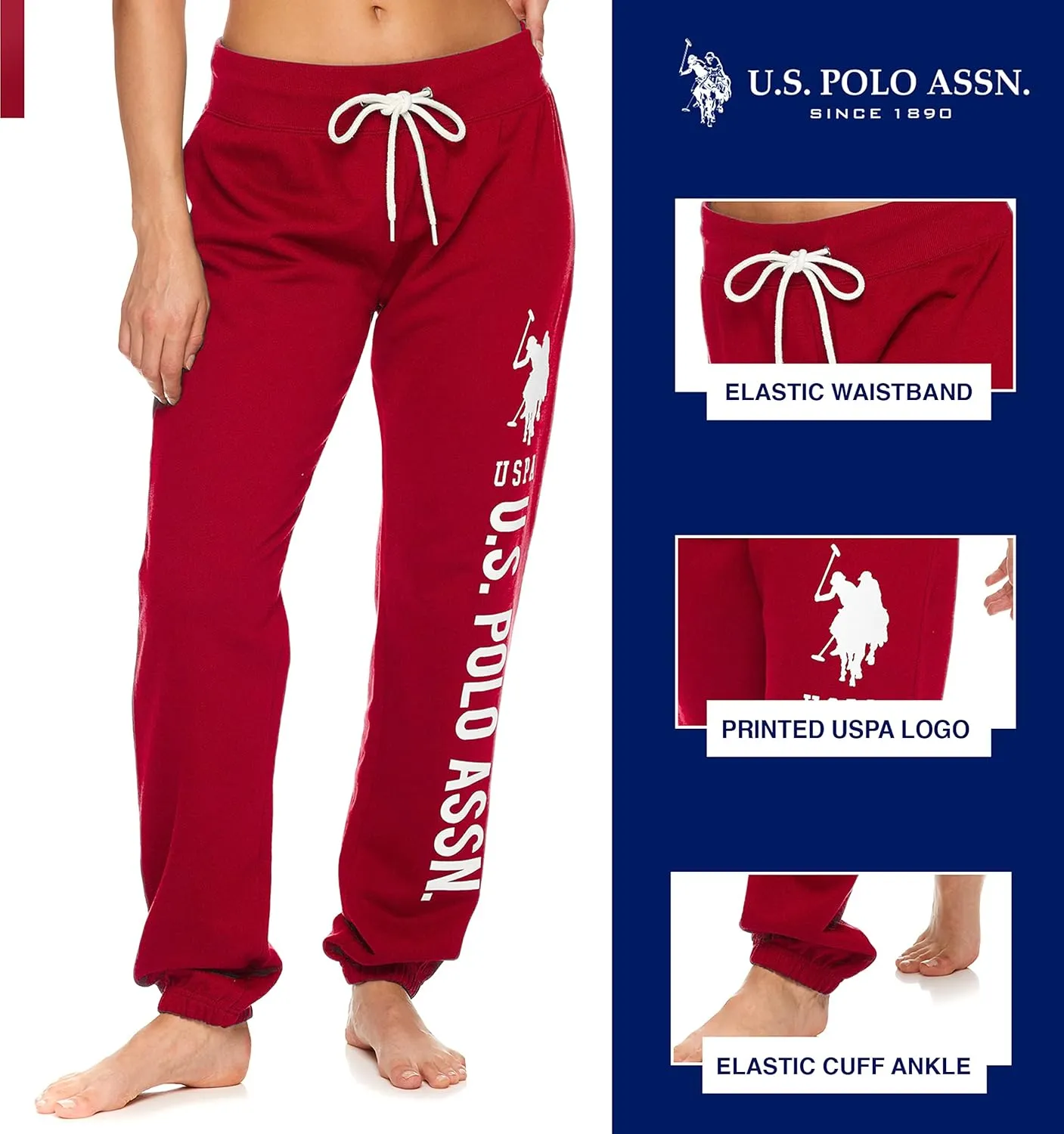 U.S. Polo Assn. Womens Sweatpants - Women Joggers Sweats with Logo Print - French Terry Poly-Cotton