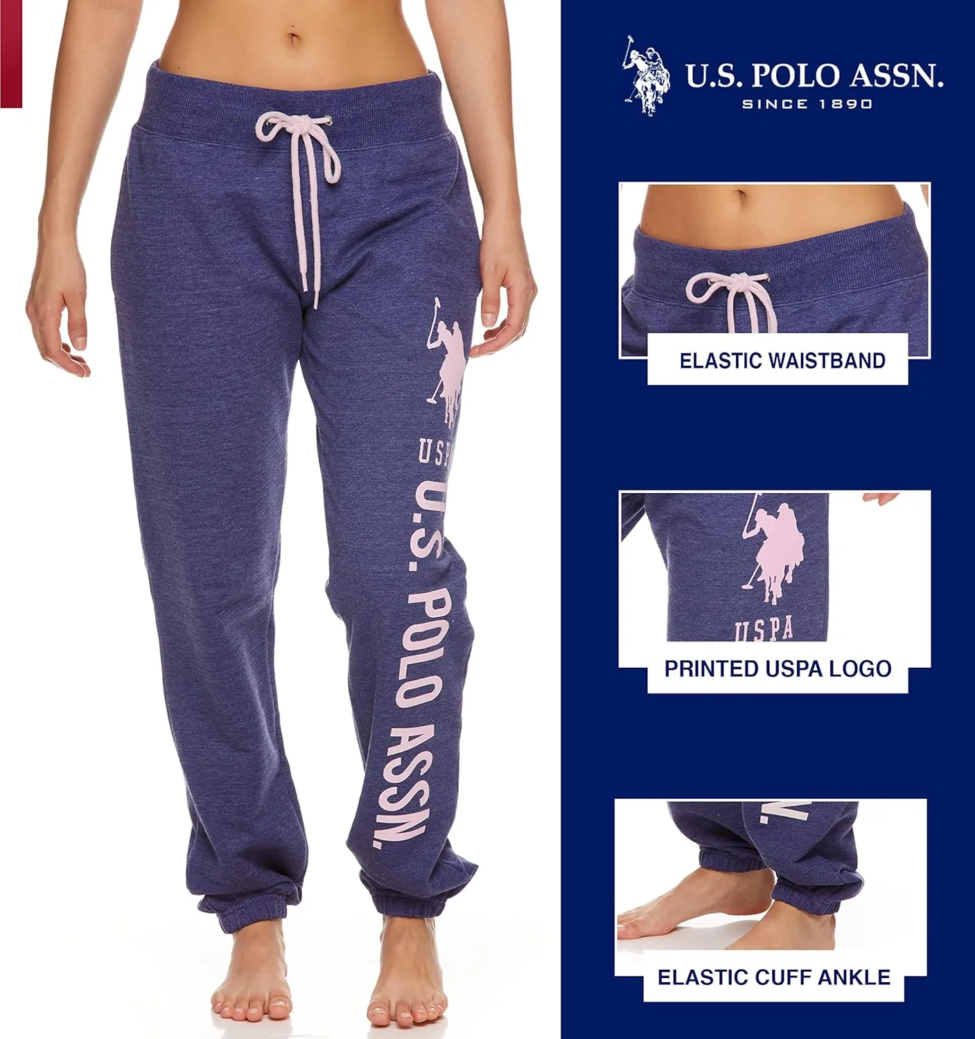 U.S. Polo Assn. Womens Sweatpants - Women Joggers Sweats with Logo Print - French Terry Poly-Cotton