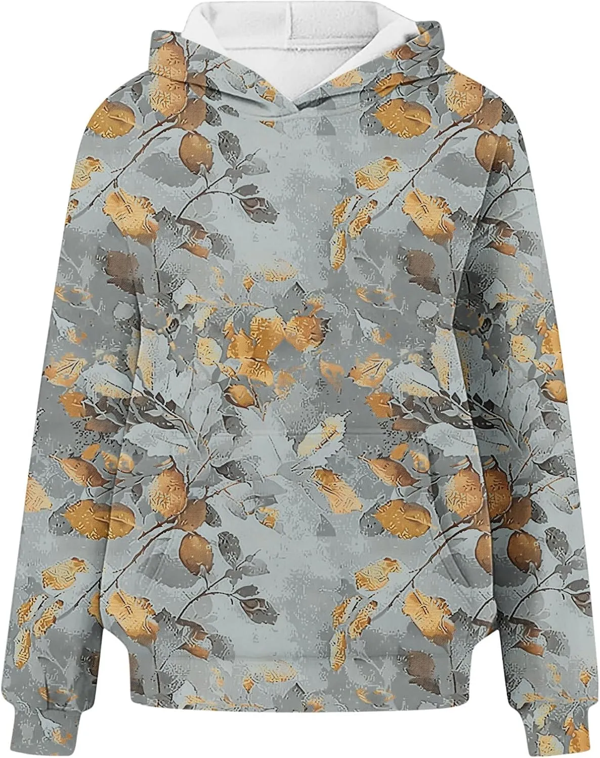 Vintage Camo Sweatshirt Women Maple Leaf Print Winter Fleece Hoodie Casual Long Sleeve Pullover with Kangaroo Pocket