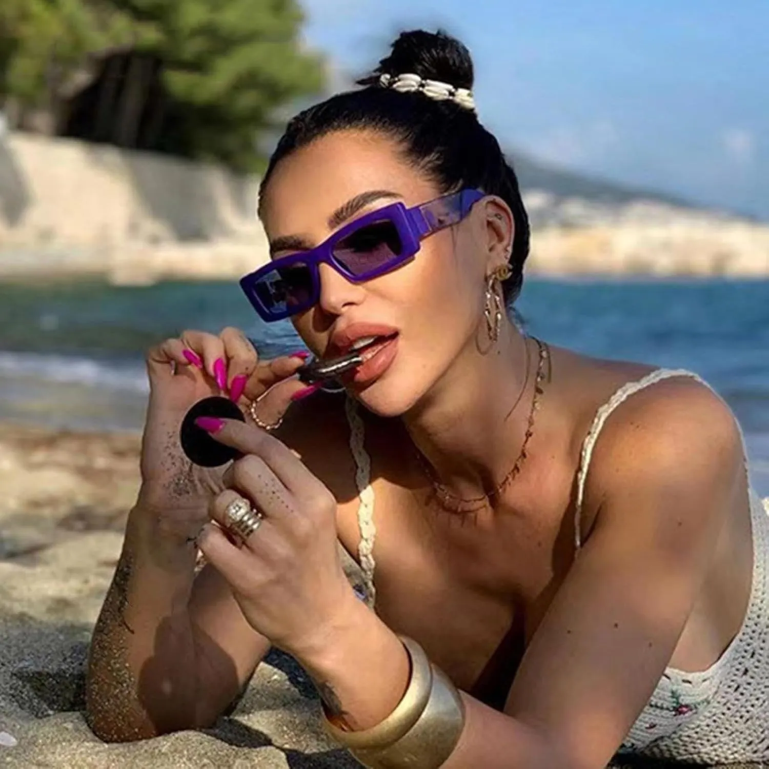 Vintage Small Rectangle Gradient Sunglasses Women Fashion Purple Frame Glasses Female Elegant Shades