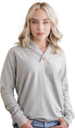 Viscose Shawl Collared Sweaters for Women Dressy Sweatshirts for Women Raglan Elbow Patch Pullover Oversized Sweater