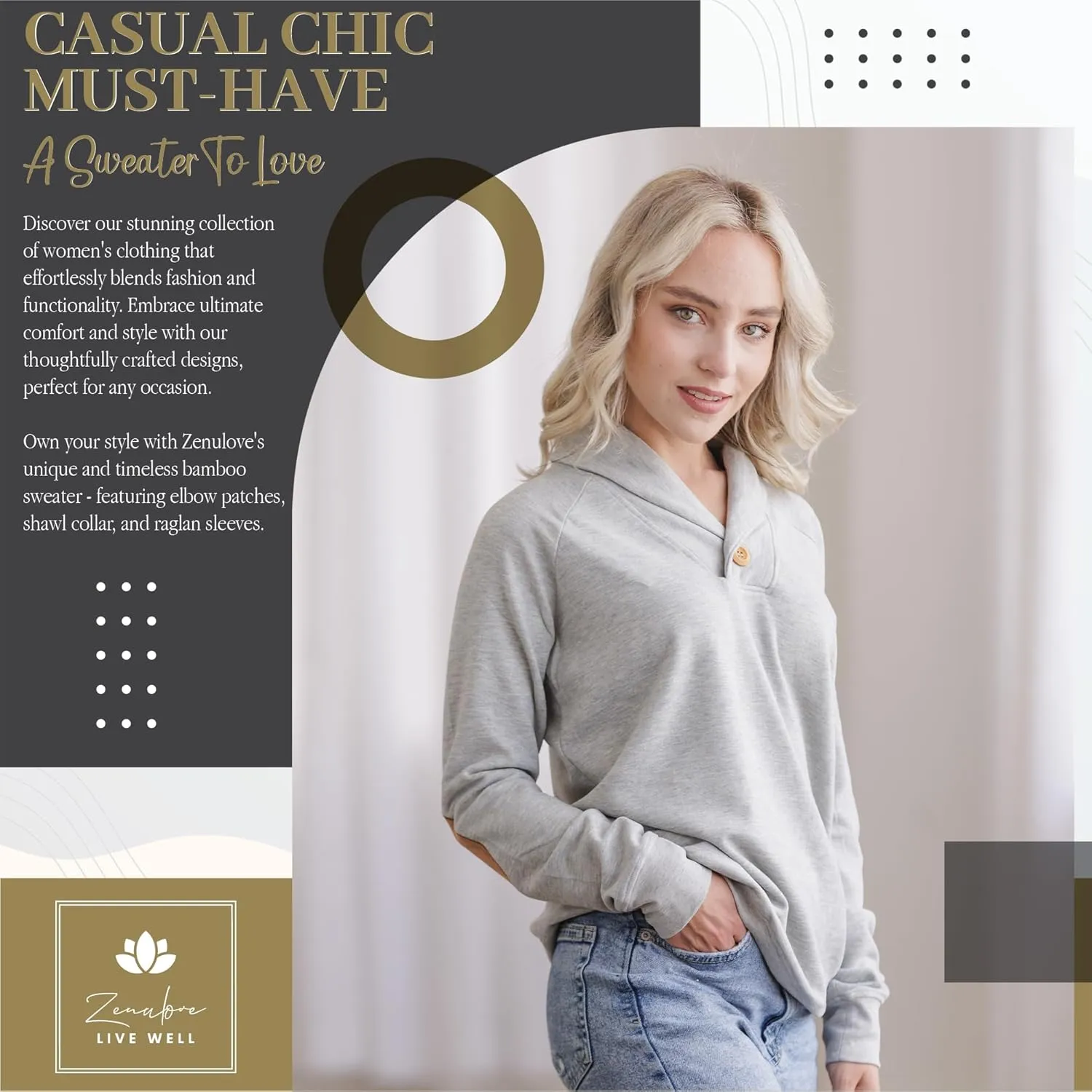 Viscose Shawl Collared Sweaters for Women Dressy Sweatshirts for Women Raglan Elbow Patch Pullover Oversized Sweater