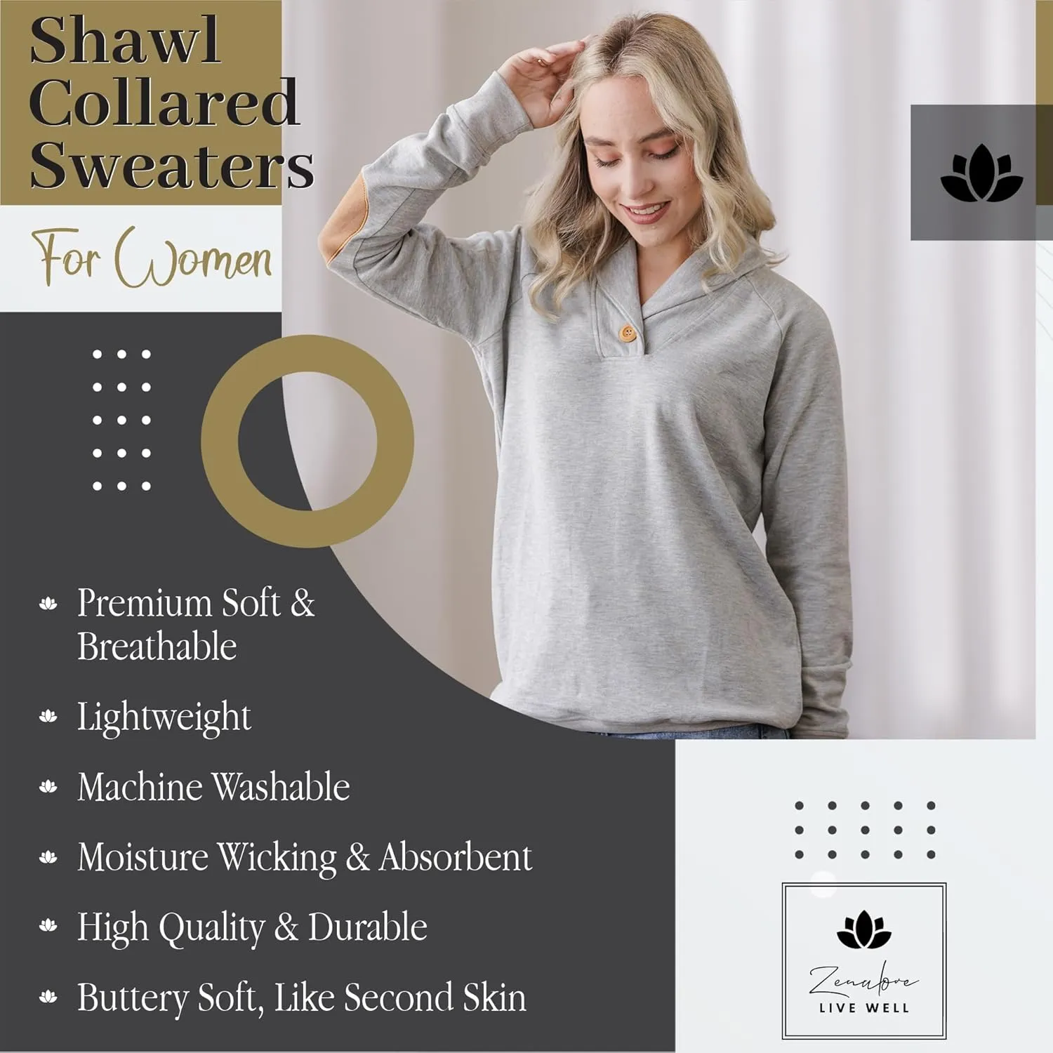 Viscose Shawl Collared Sweaters for Women Dressy Sweatshirts for Women Raglan Elbow Patch Pullover Oversized Sweater