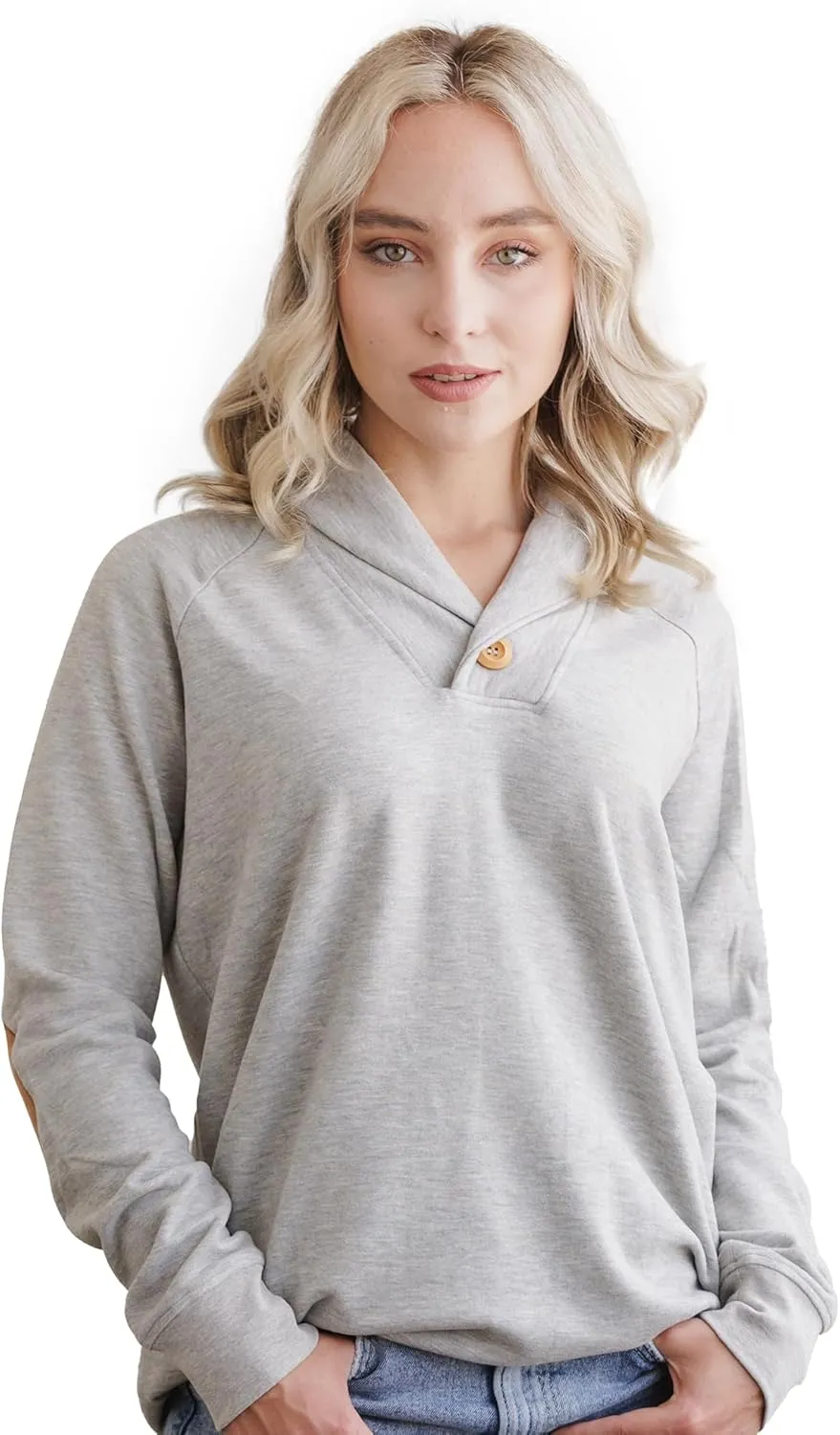 Viscose Shawl Collared Sweaters for Women Dressy Sweatshirts for Women Raglan Elbow Patch Pullover Oversized Sweater