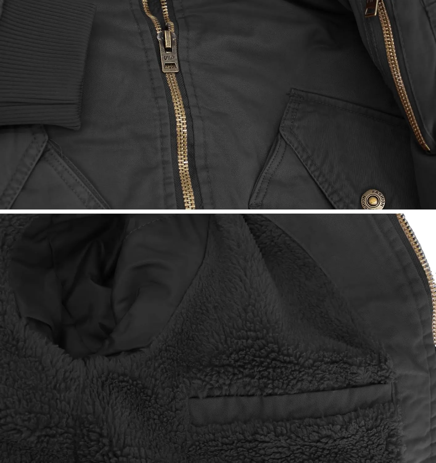 vkwear Men’s Classic Two Tone Cotton Sherpa Lined Zip Up Flight Pilot Bomber Jacket