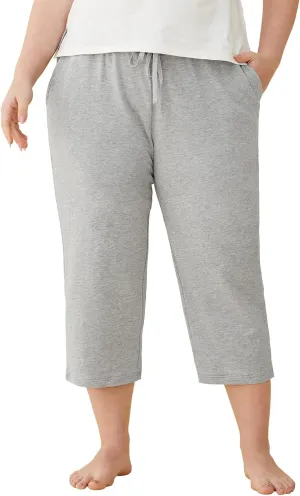 Weintee Women's Plus Size Cotton Capris with Pockets