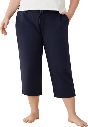 Weintee Women's Plus Size Cotton Capris with Pockets