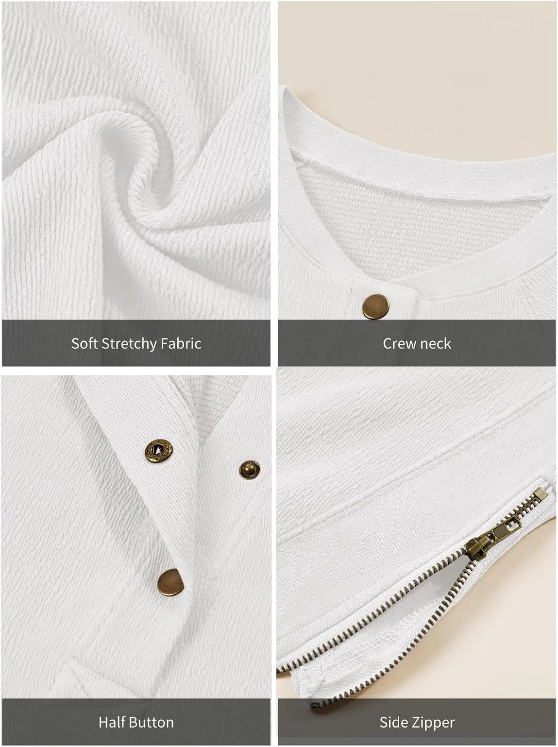 Wenrine Women's Long Sleeve Sweatshirts Half Button Crewneck Casual Raglan Side Zipper Split Pullover