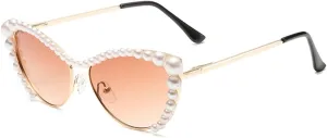 willochra Pearls Crystal Shiny Cat Eye Sunglasses For Women Vintage Fashion Luxury Rhinestone Sun Glasses Female Shades F25