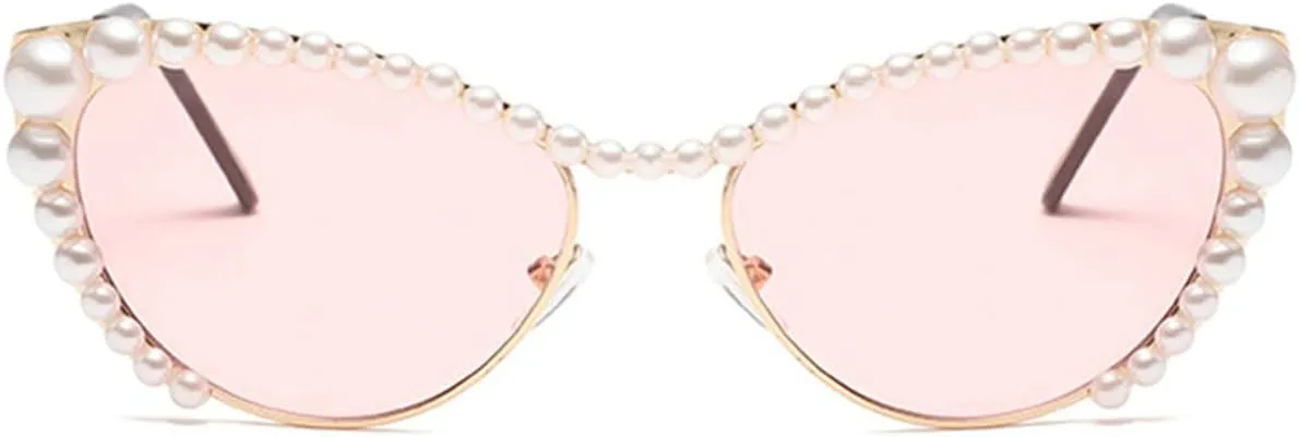 willochra Pearls Crystal Shiny Cat Eye Sunglasses For Women Vintage Fashion Luxury Rhinestone Sun Glasses Female Shades F25