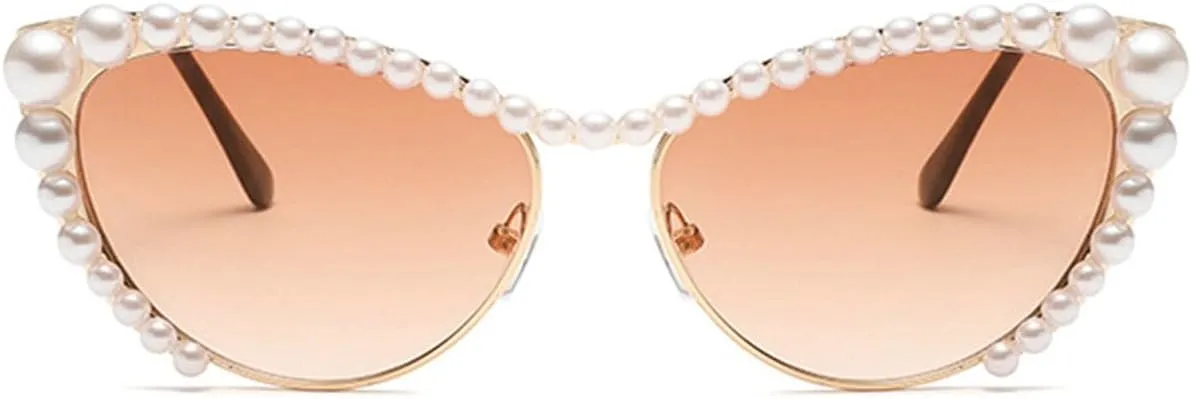 willochra Pearls Crystal Shiny Cat Eye Sunglasses For Women Vintage Fashion Luxury Rhinestone Sun Glasses Female Shades F25