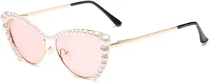 willochra Pearls Crystal Shiny Cat Eye Sunglasses For Women Vintage Fashion Luxury Rhinestone Sun Glasses Female Shades F25