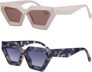 willochra Vintage Polygon Cat Eye Sunglasses Women Fashion Shades UV400 Men Trending Leopard Gradient Sun Glasses