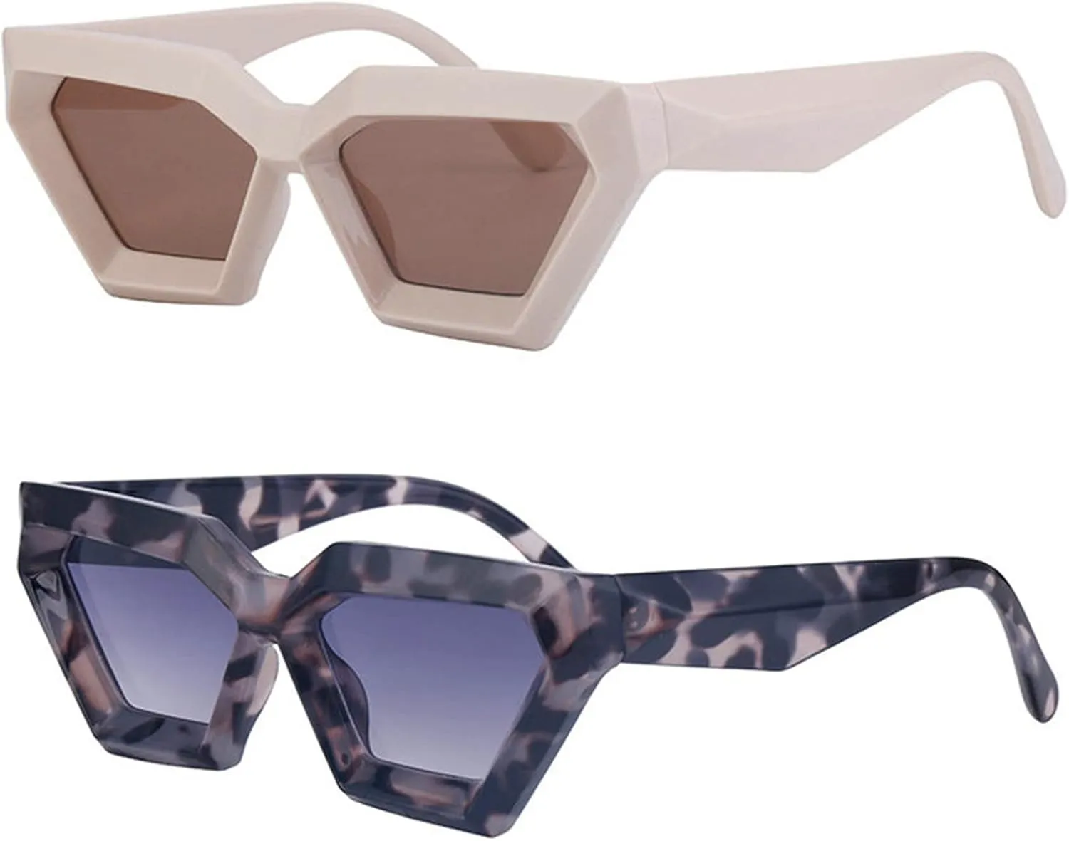 willochra Vintage Polygon Cat Eye Sunglasses Women Fashion Shades UV400 Men Trending Leopard Gradient Sun Glasses