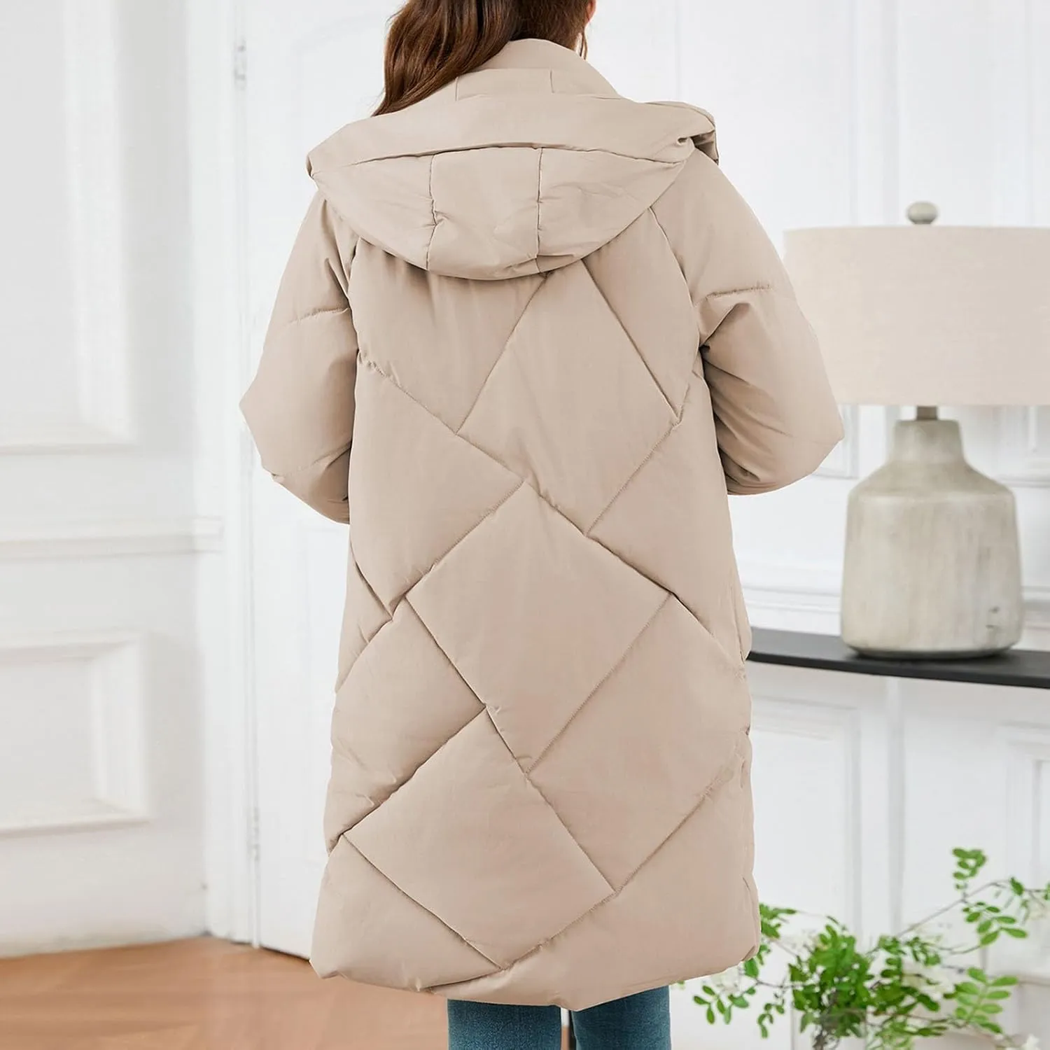 Winter Coats for Women 2024 Hooded Quilted Puffer Jackets Casual Warm Padded Coat Trendy Down Outerwear with Pockets