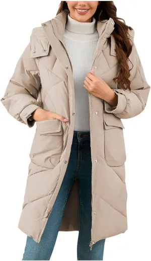 Winter Coats for Women 2024 Hooded Quilted Puffer Jackets Casual Warm Padded Coat Trendy Down Outerwear with Pockets