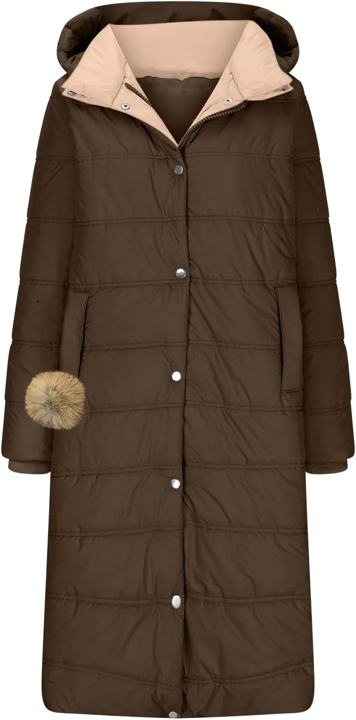 Winter Coats for Women Long Puffer Jackets Thicken Parka Warm Quilted Jacket Padded Coat Outwear with Removable Hood
